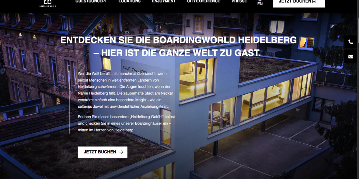 Startseite der Website Boardingworld Heidelberg